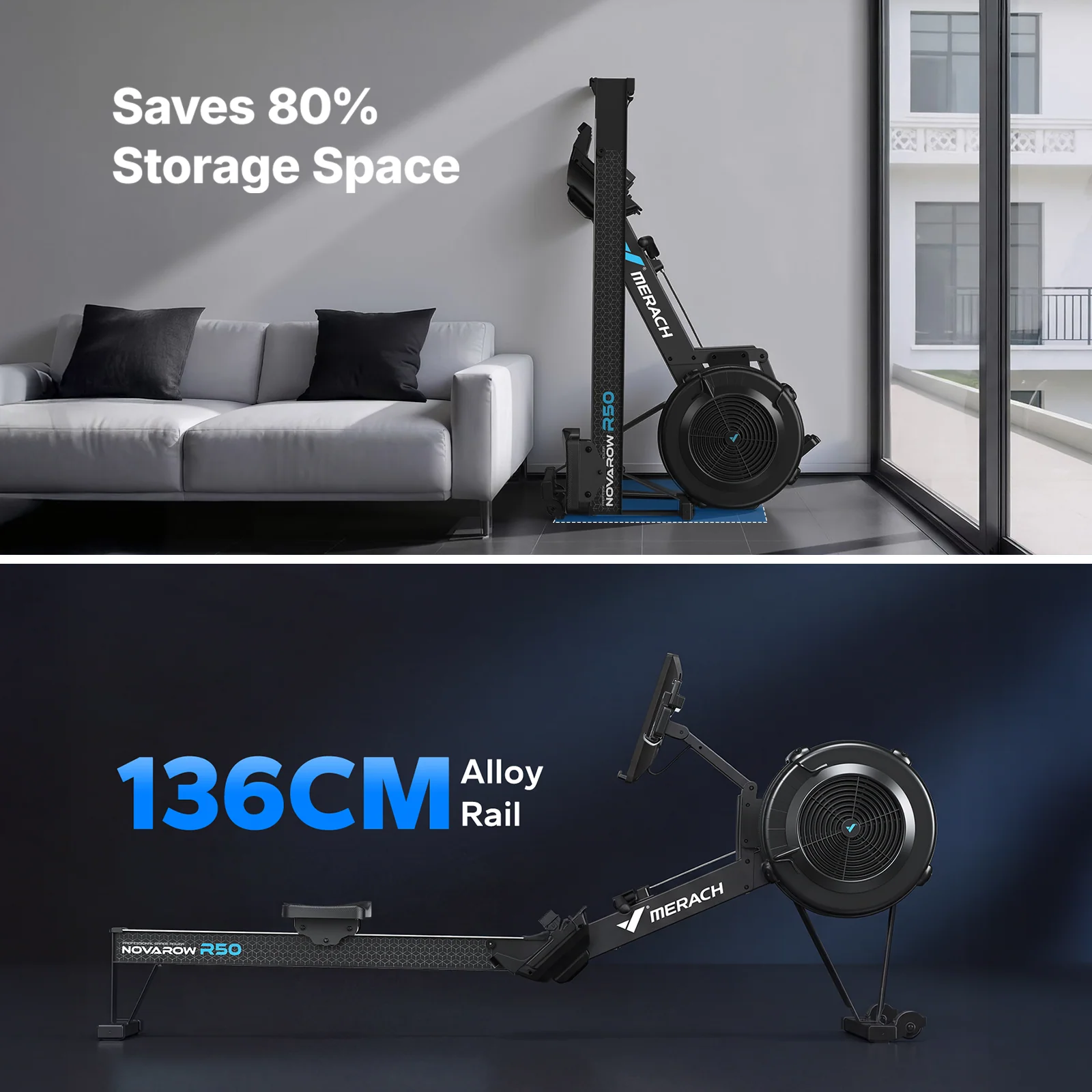 NovaRow R50 Pro Air Rower with Upgraded Backlit Monitor - Image 5