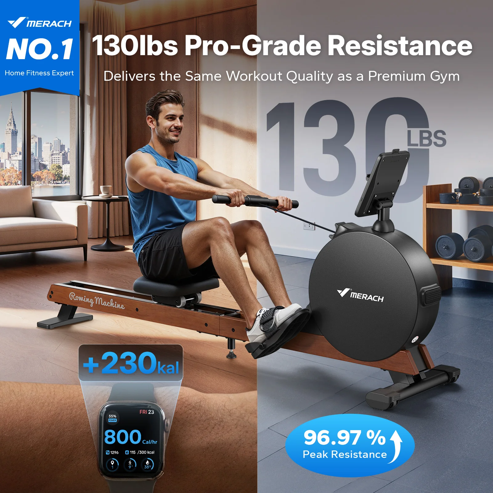 NovaRow R7 Self-powered Magnetic Rowing Machine for Beginners with LED Display - Image 3
