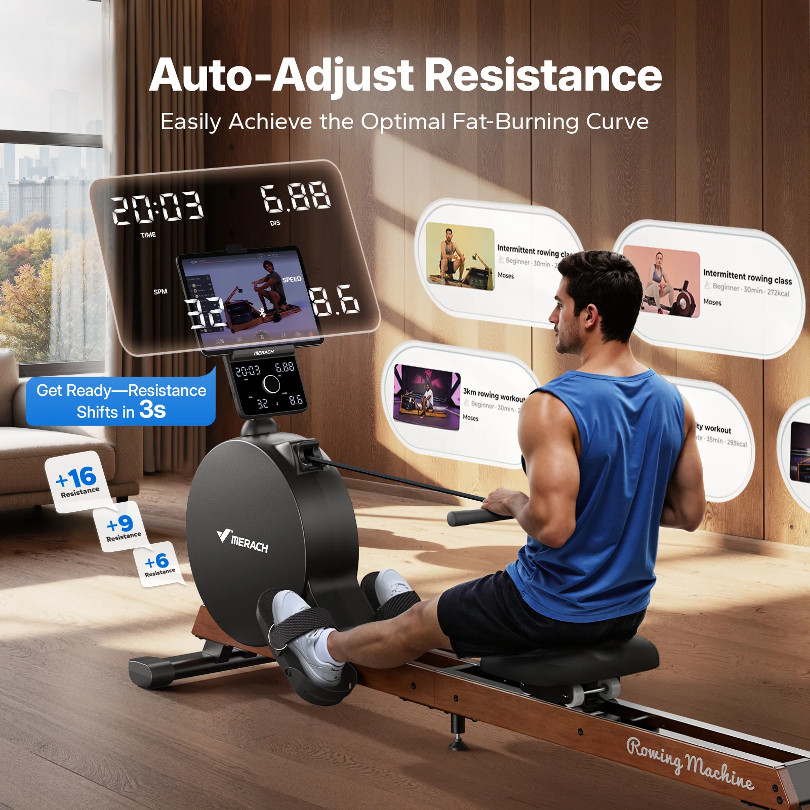 NovaRow R7 Self-powered Magnetic Rowing Machine for Beginners with LED Display - Image 5
